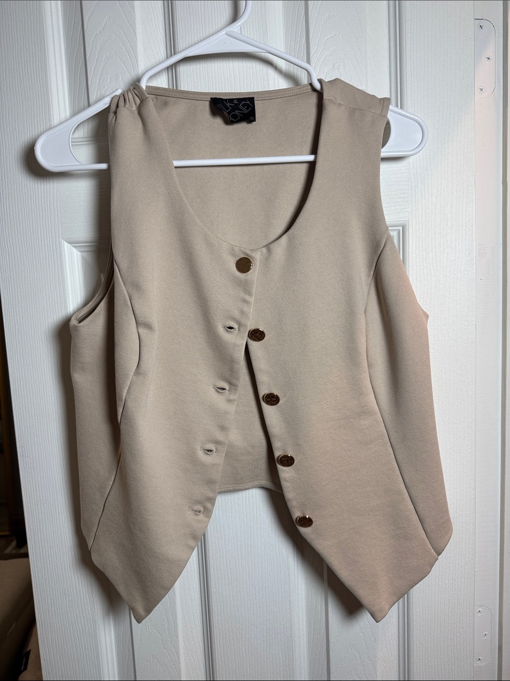 Sleeveless Button-Front Vest Top in Beige - Classic Women's Button Down